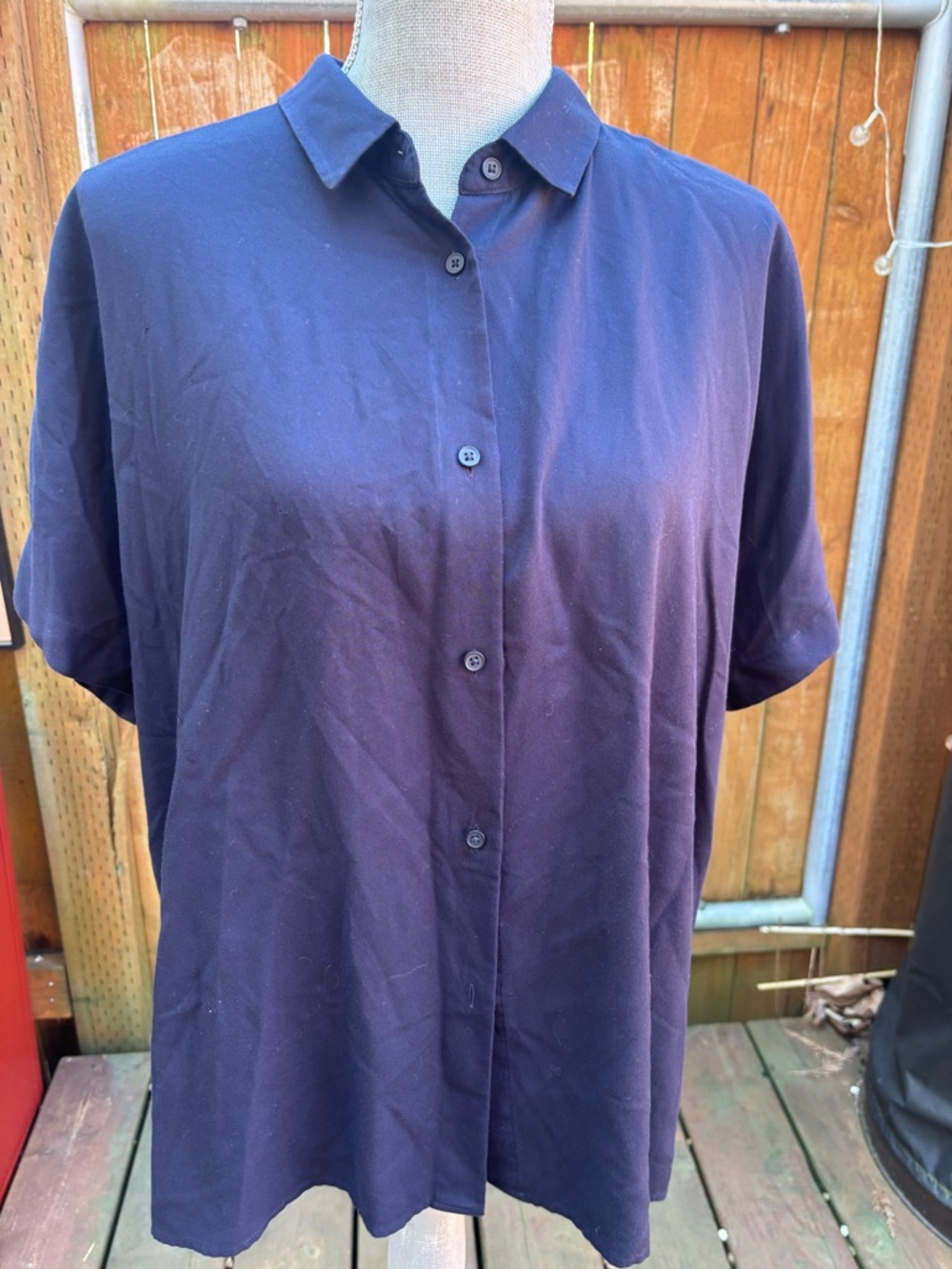 UNIQLO Navy Blue Boxy Short Sleeve Button Down Normcore Oversized Minimalism L